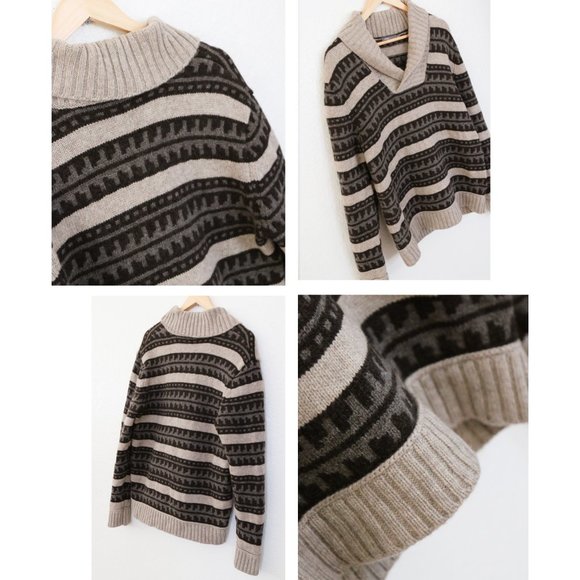 Vince Men's 100% Wool Fair Isle Striped Shawl Collar V Neck Knit Sweater $295 M - Picture 8 of 13